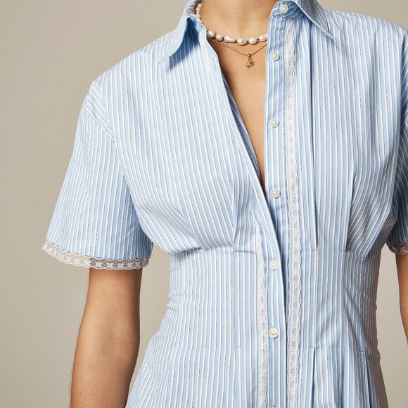 NWT J Crew Wren Lace-Trim Shirtdress in Stripe Size 4 - Picture 3 of 3